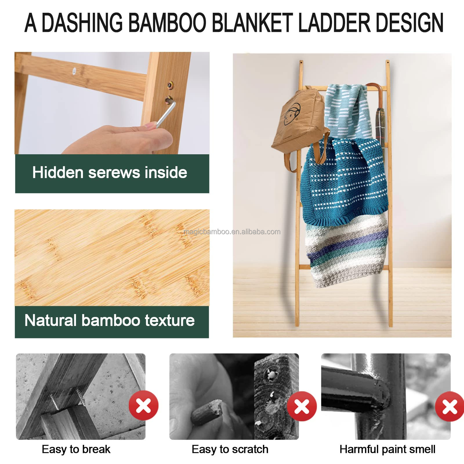 Upgrade Your Bathroom and Living Room Decor with a 6ft BAMBOO Towel Ladder Four Layers