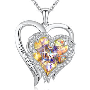 Wholesale 0.79x0.98in Sterling Silver Double Heart Necklace Austrian crystal Yellow Crystal from china suppliers