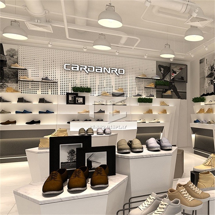 T4 LED Shoe Display Racks For Store CNC Processing Veneer Press