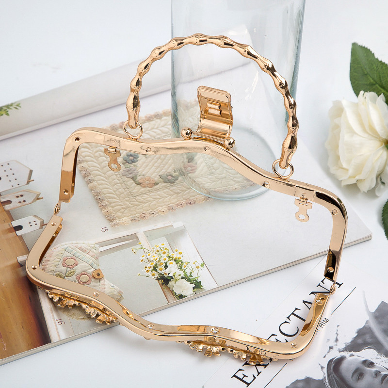 220g Bamboo Handle Purse Clutch Frames With Dragonfly Pattern