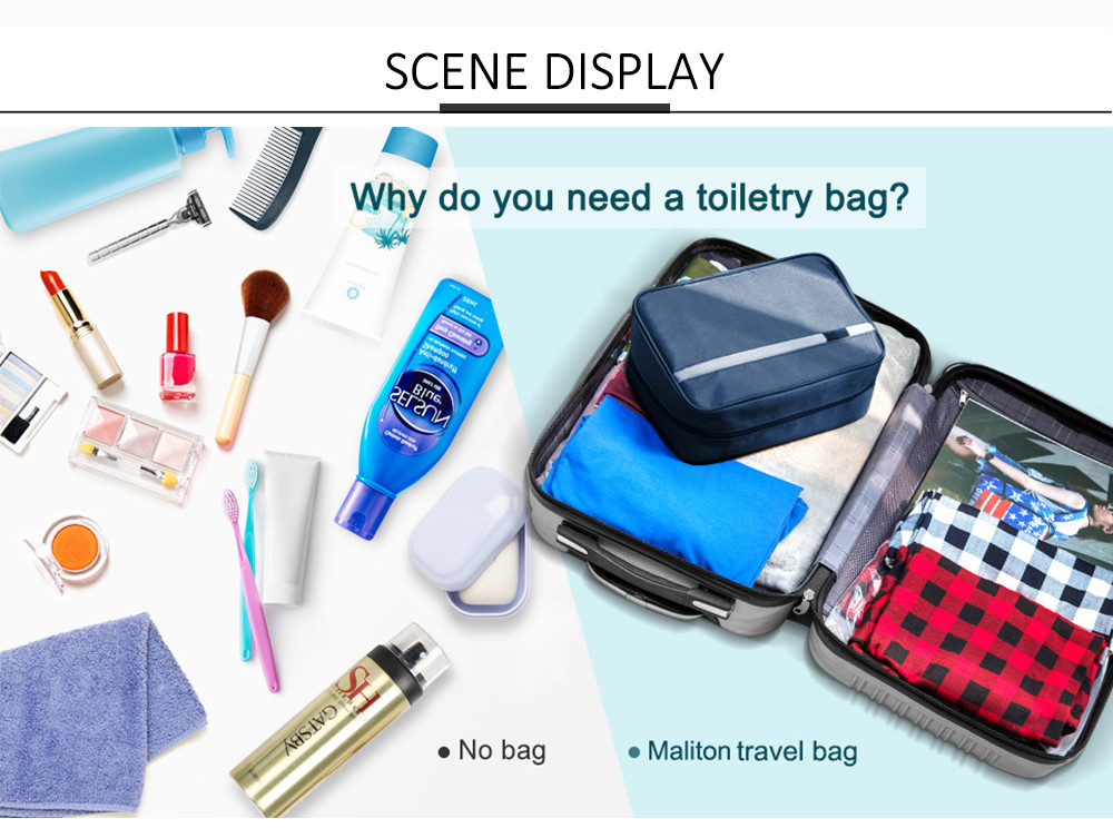 Zipper Closure Unisex Nylon Hanging Cosmetic Travel Bag