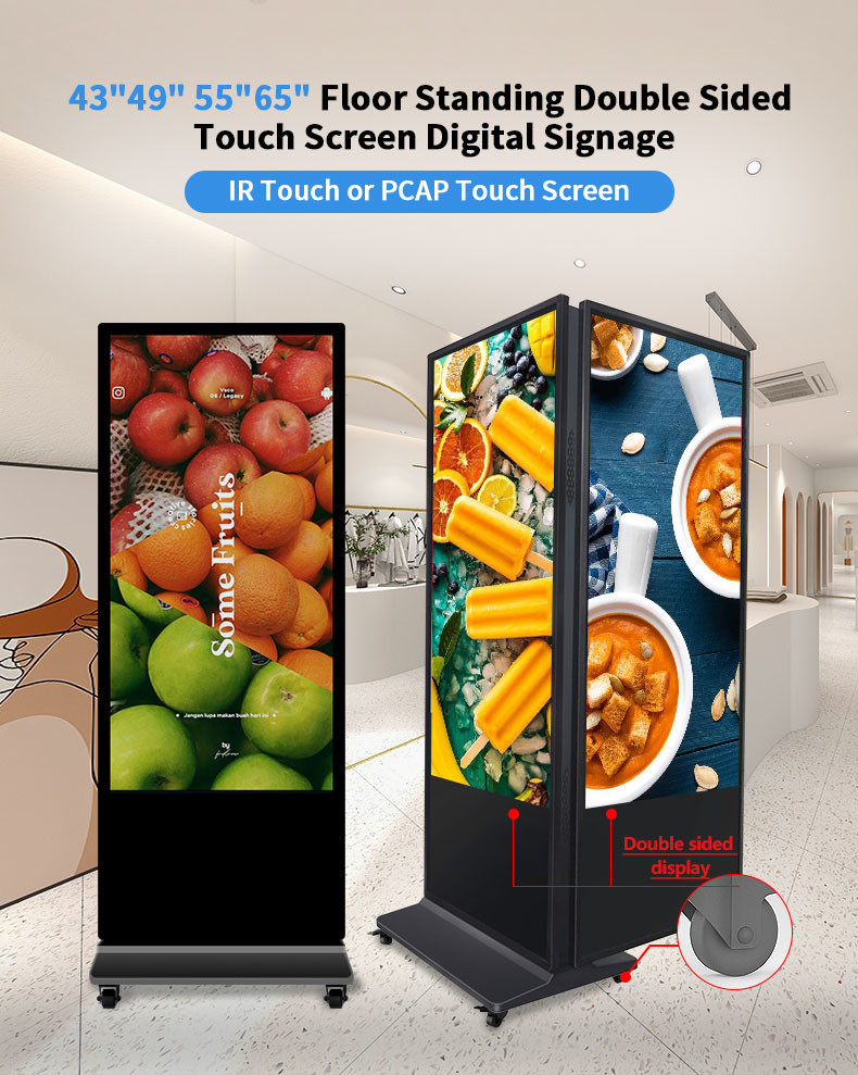 65" Totem Dual Screen Touch Screen Digital Signage Kiosk With Free CMS Software