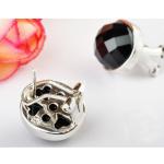 Sterling Silver Oval Black Cubic Zirconia Stud Earrings(E12284BLACK)