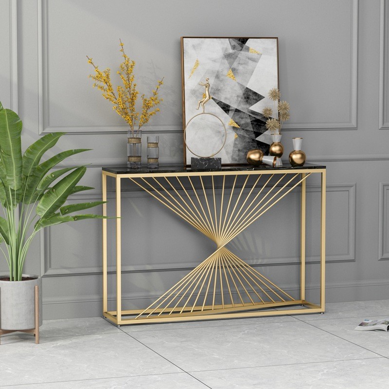 Glossy Narrow Marble Top Console Foyer Table Width 45cm