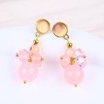 Pink Chalcedony Crystal Stone Unique DIY Oval Pendant Round Bead Stud Earrings