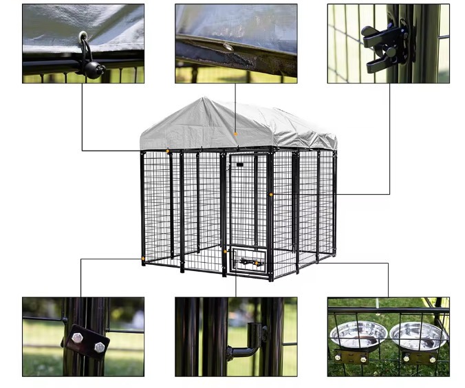 4ftx6ftx6ft Outdoor Dog Kennel Heavy Duty Dog Cage Pet House Galvanized Steel Fence Dog Playpen Puppy Exercise Pen