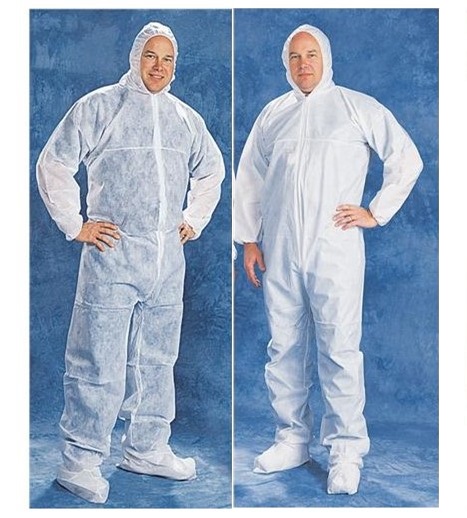 Hooded White Disposable Coveralls , Disposable Dust Suits With Shoe Cover