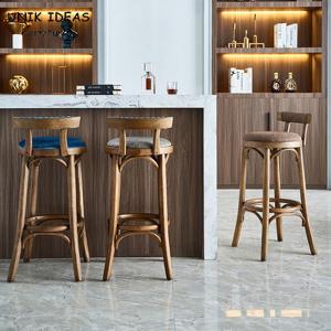 Wholesale Nordic Leather Rustic Wood Bar Stools Counter Height Classic Leather Pu from china suppliers
