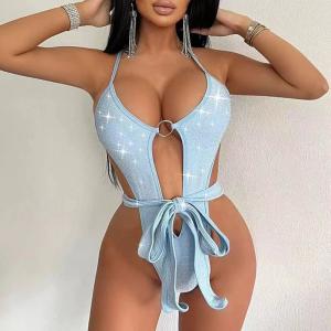 Wholesale Solid Color Ladies One Piece Swimsuit Sexy Female Lace Up Bikini Tight Backless Durable from china suppliers