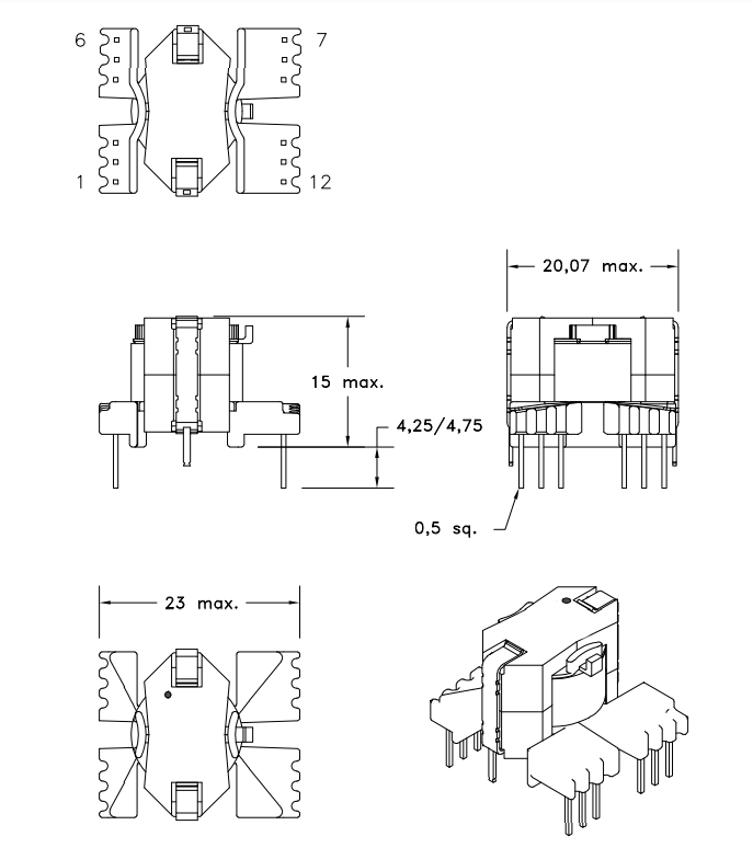 Vertical core direction SMPS Flyback Transformer For LED lighting 7508114310