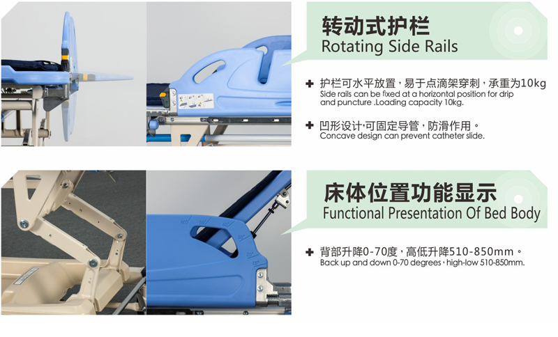 Emergency PatientTransfer CartRotating Side Rails Central Casters 150mm Patient Transfer Stretcher