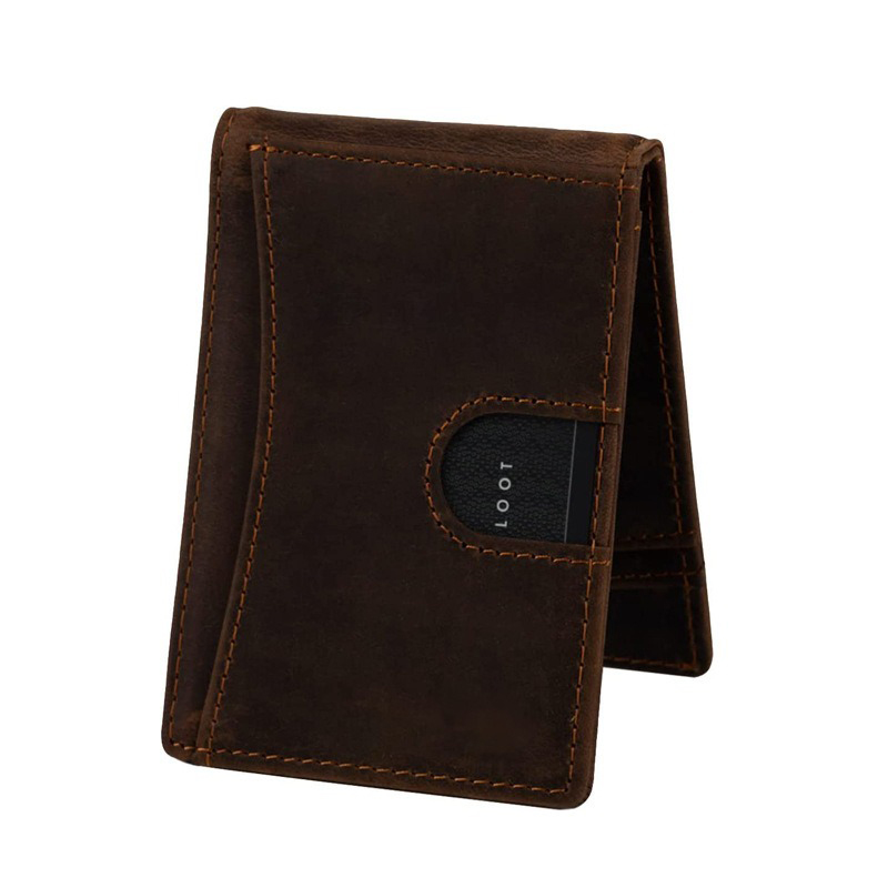 GENUINE LEATHER RFID Blocking Slim Front Pocket Mens Wallet Money Clip With ID Window