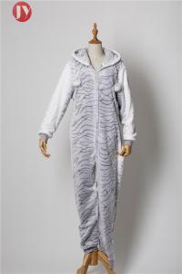 Wholesale women's sleepwear discharge print embossed fleece hooded footed onesie loungewear pajamas from china suppliers