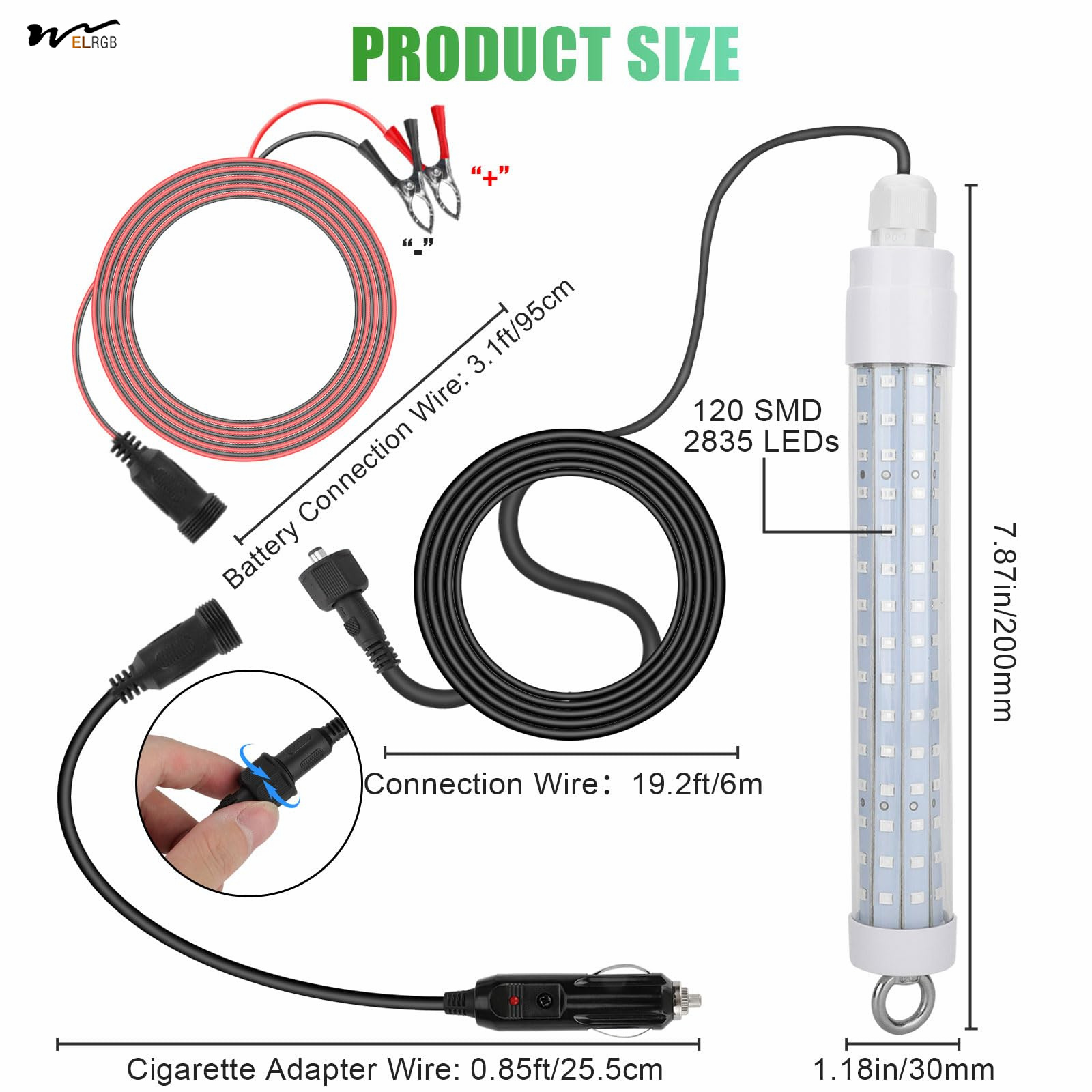 LED Underwater Fishing Light 8" 10.5W for Night Fishing Finder Attractor IP68 Submersible Boat Lamp