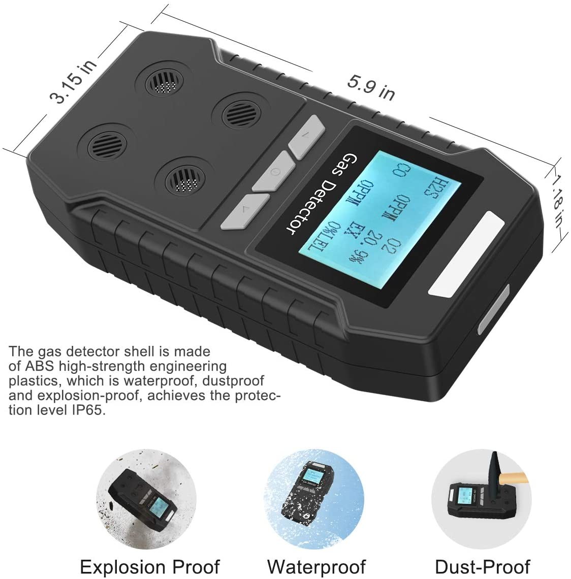 Light Alarm Voice Warning Multi Gas Detector With LCD Display