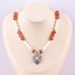 Women Strawberry Quartz 5mm White Freshwater Pearl Necklace