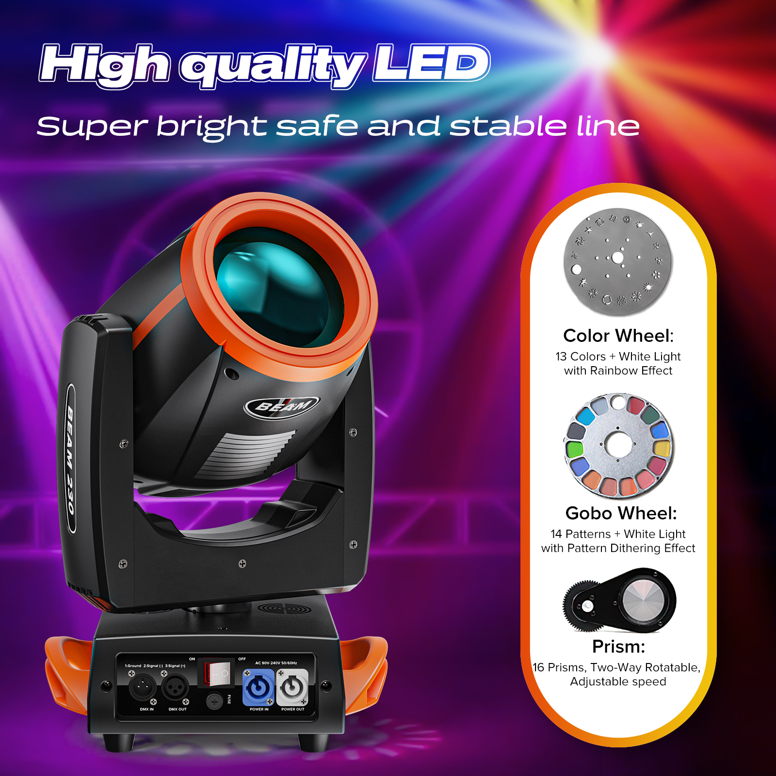 14-Color Rainbow Effects DMX512 Controls Stage Lights for DJ Performances in Club Bar