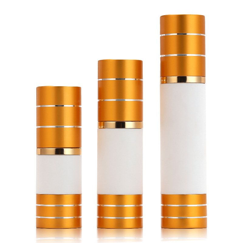 Frosted Golden Airless Spray Pump Bottle 15ml 30ml 50ml Plastic Purple Airless Serum Bottle With PP Pump for Skincare Packaging