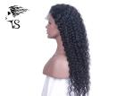 Long Black Full Lace Human Hair Wigs Deep Wave No Tangle Indian / Brazilian Hair