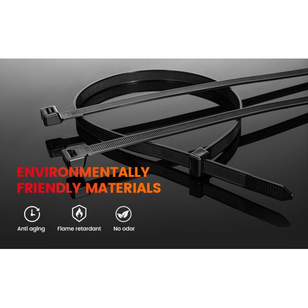 350mm Length Double Ended Cable Ties Black With Nylon 66 Material