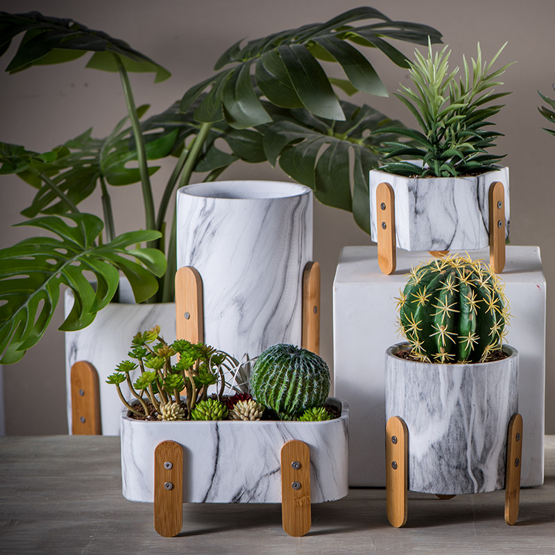 Round Flower Pots Mini Plant Pots Cement Pot Planters Marble Succulents Pots Tabletop Flowerpots