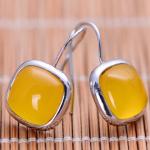 925 Sterling Silver Square Yellow Chalcedony Dangel Earrings (XH052420W)