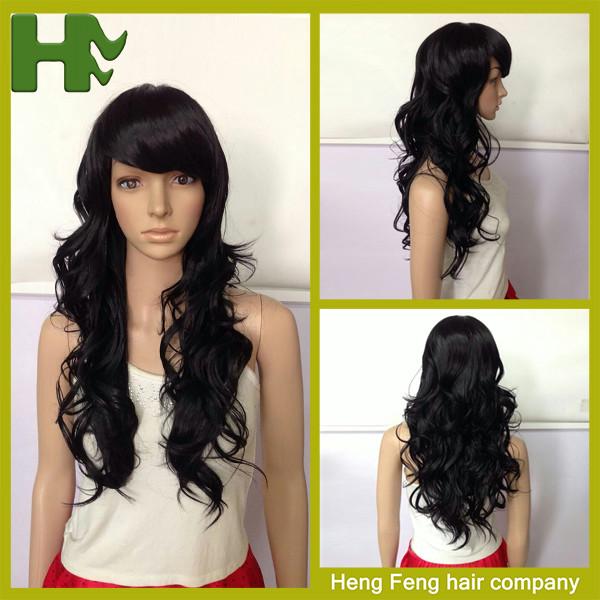 High Temperature Fiber Long Synthetic Wigs Side Fringe Light Brown