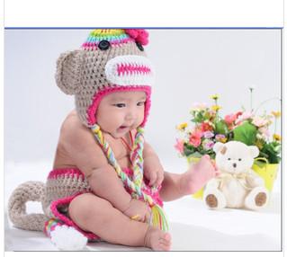 Wholesale - handmade cotton animal monkey baby hat cap Photography Prop Animal