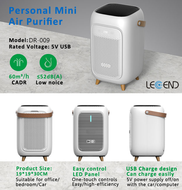 60m3/h Desktop Hepa Air Purifier 30db 5V Household USB