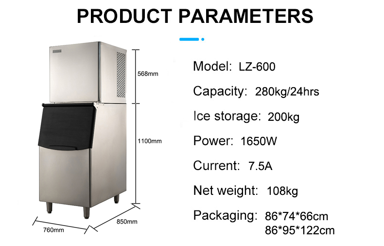 Commercial 280Kg 24Hours LZ-600 Best Snow Flake Ice Machine with 200kg Ice Storage