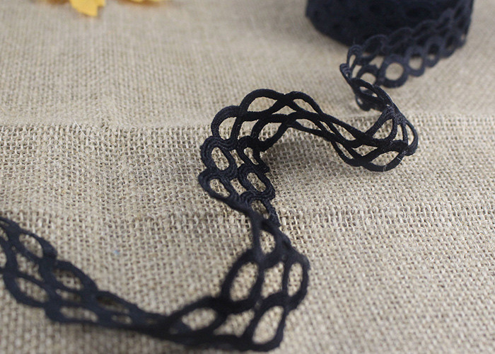 Polyester Hollow Out Water Soluble Black Lace Ribbon Trim Double Oval Pattern