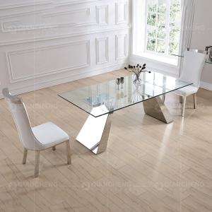 Wholesale 19kg Rectangle Tempered Glass Dining Table 180x90x75cm Mirrored Pillars from china suppliers