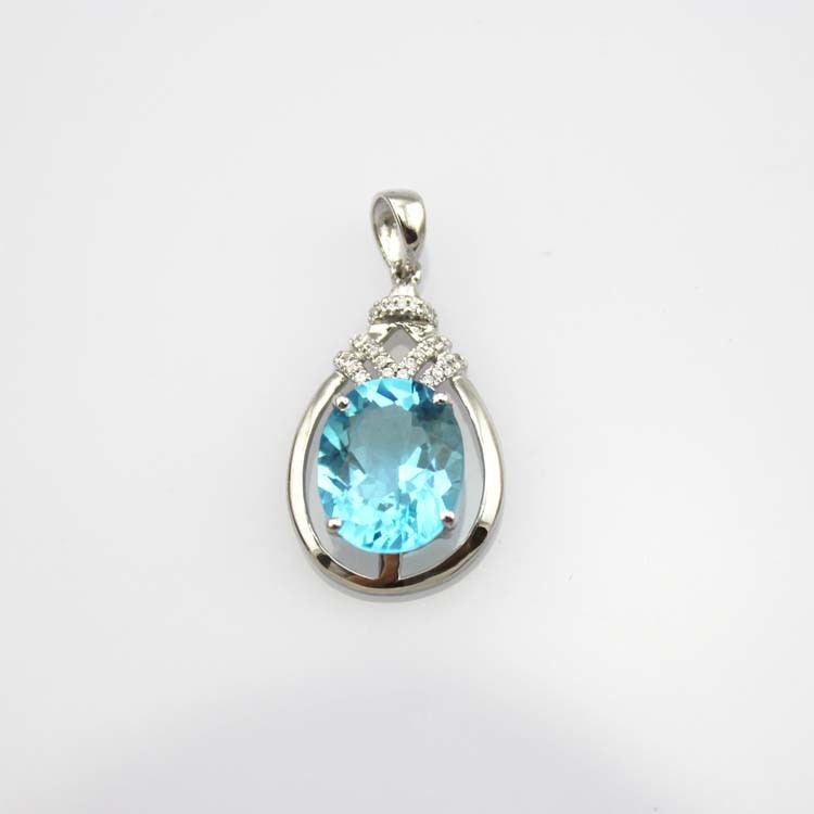Sterling Silver Jewelry 9mmx11mm Oval Blue Topaz Cubic Zircon Pendant(PSJ0427)