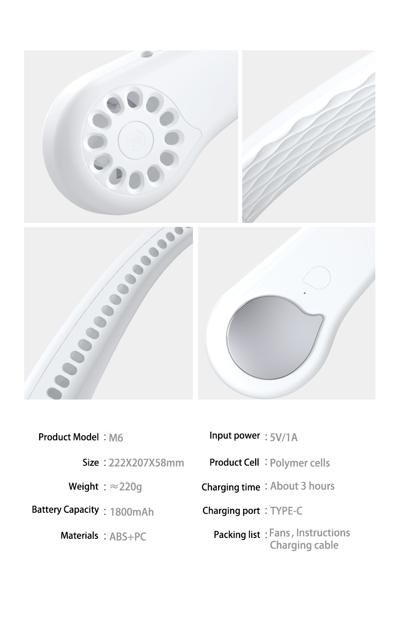 Portable Cooling Neck Hanging Fan Mini Wearable Sports Fan For Outdoors