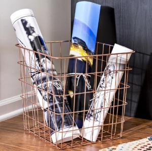 Wholesale Carbon Steel Rectangle 13 Inch Wire Basket Copper Magazine Storage Basket from china suppliers