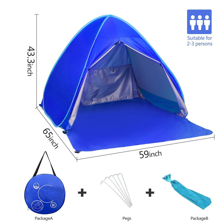 Windproof Silver Coated 190T Beach Sun Shade Tent