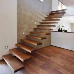 Villa Design Floating Staircase Invisible Steel Stringer With Wooden Tread Glass