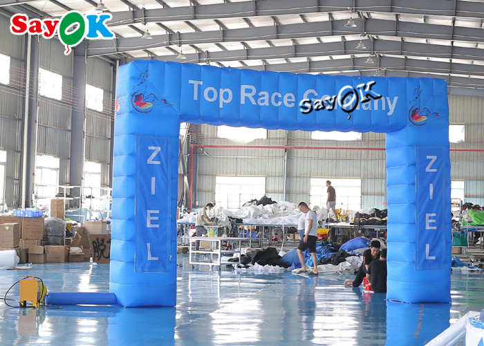 Inflatable Rainbow Arch 4x3m Blue Oxford Cloth Inflatable Race Arch With Air Blower Logo Printing