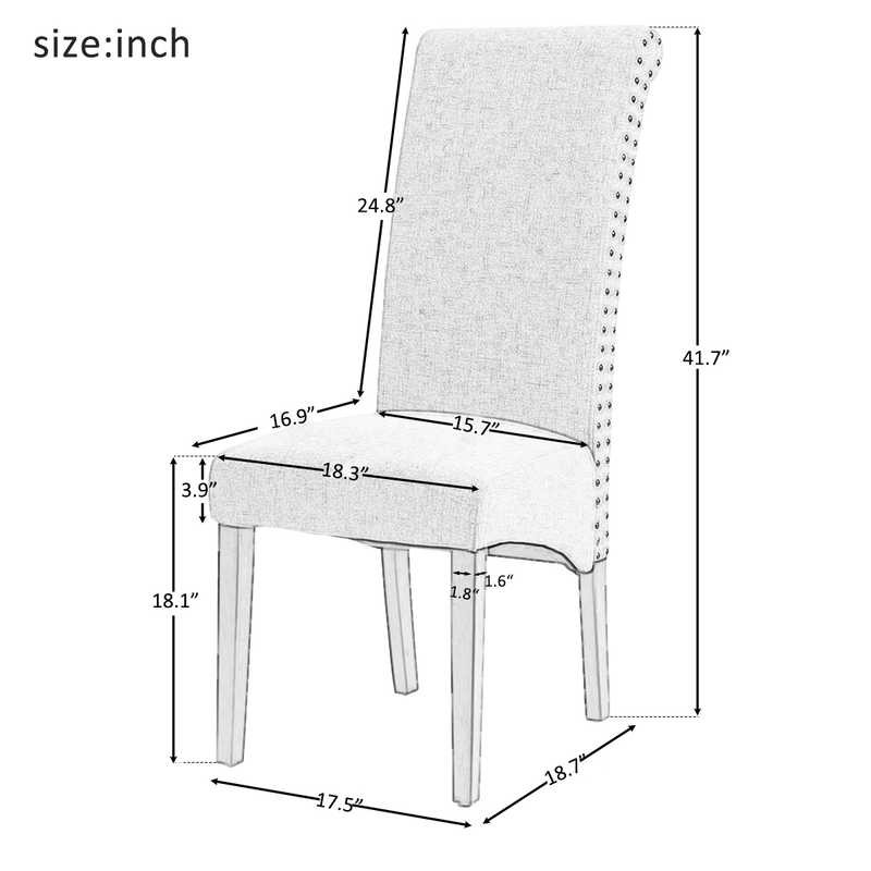 L17.5 inch Gray Padded Side Chair / High Back Fabric Dining Chair 300lb