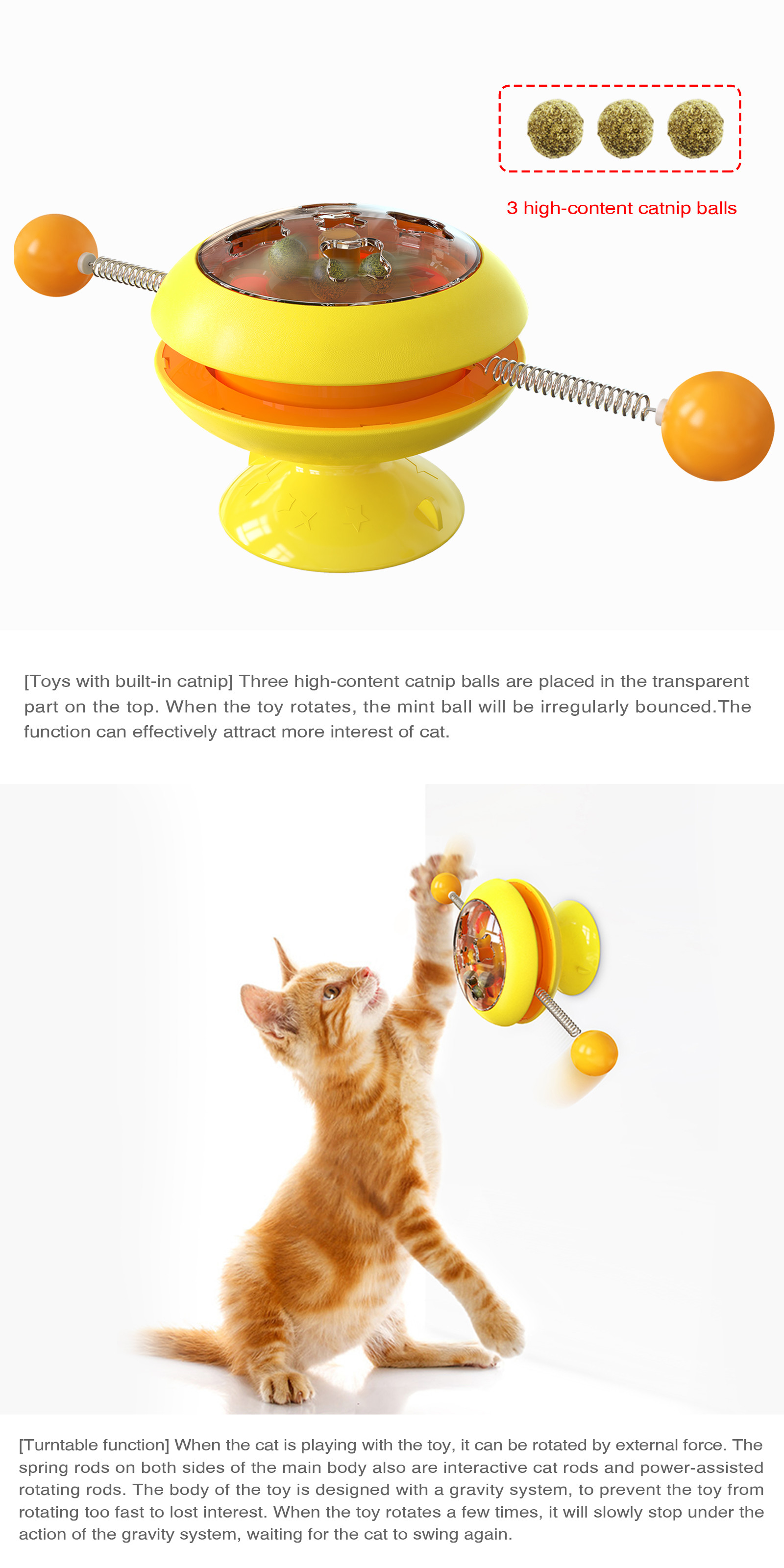 Catnip Ball Gyro Interactive Pet Toys Rotating Windmill Cat Toy ABS Turntable Function