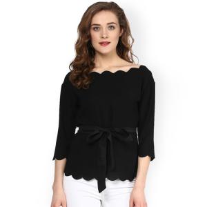 Wholesale Women Fashionable Black Scalloped Top from china suppliers
