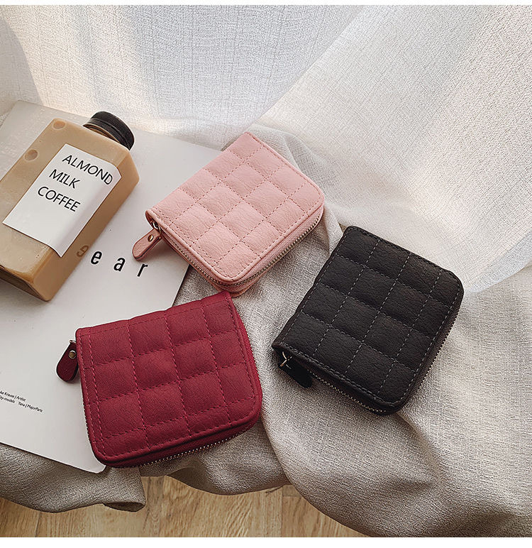 Small Plaid Bag Female Card Holder Wallet Zipper Clutch Leather Coin Purse for Women