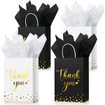 Folding Custom Thank You Flat Bottom Kraft Paper Gift Bags With Handles Thank