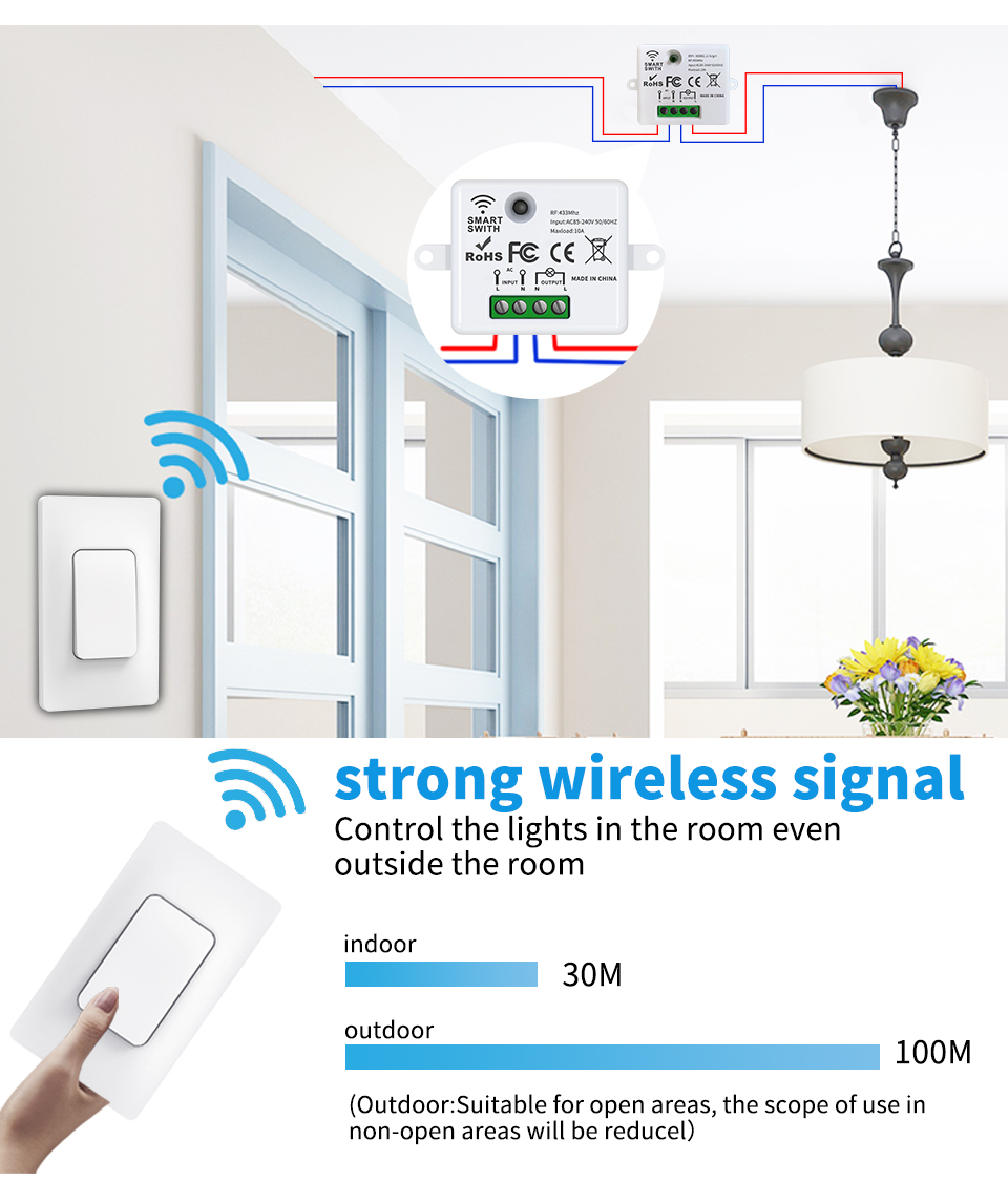 433Mhz Self Powered Wireless Switch Remote Light Switch Waterproof Wall Panel