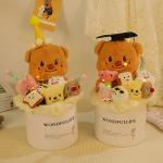 Yellow cream hand holding doll bouquet graduation bear potted holiday gift