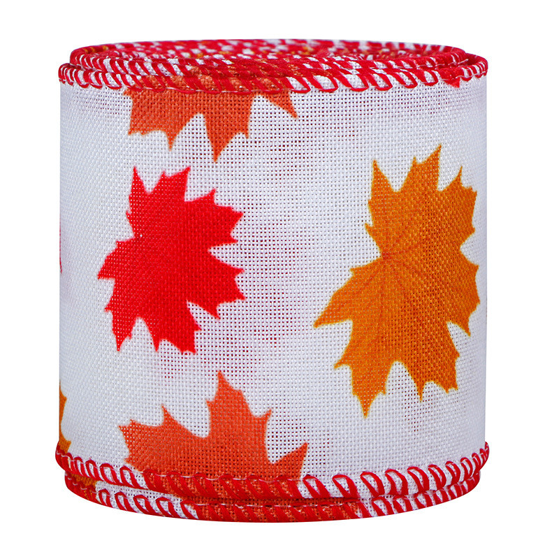 Thanks Giving Day Printed Burlap Ribbon 63mm Personalized Cotton Ribbon