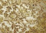Stretch Golden Lurex Sequin Lace Fabric , Nylon Mesh Fabric With Sequin Golden