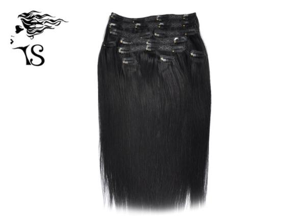 Straight Clip In Hair Extensions Human Hair , Jet Black Remy Human Hair