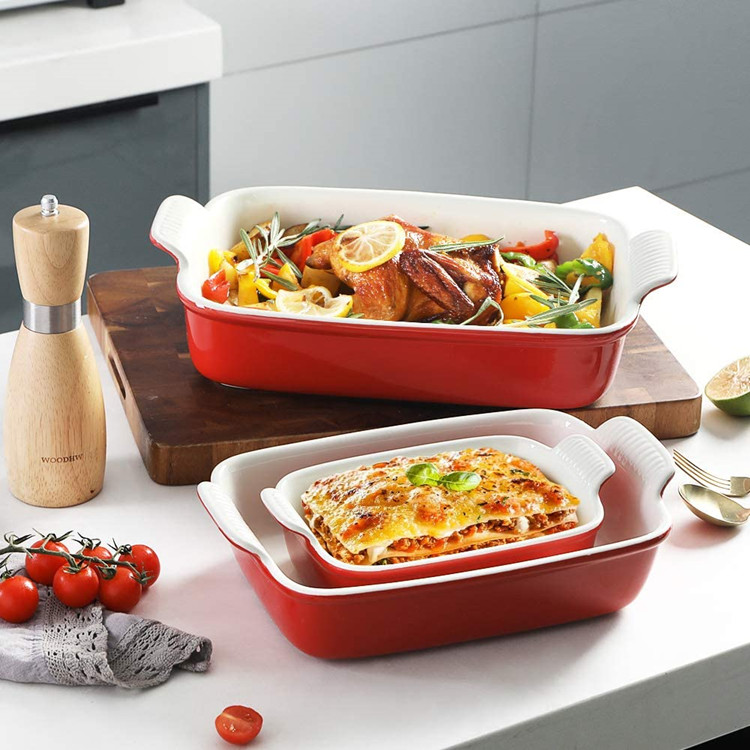 Nonstick Custom Ceramic Bakeware Sets , Red Porcelain Ceramic Lasagna Pans