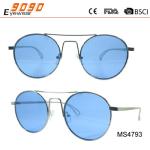 Hot Sale Mirrored blue round Metal Sunglasses , UV 400 protection lens,suitable